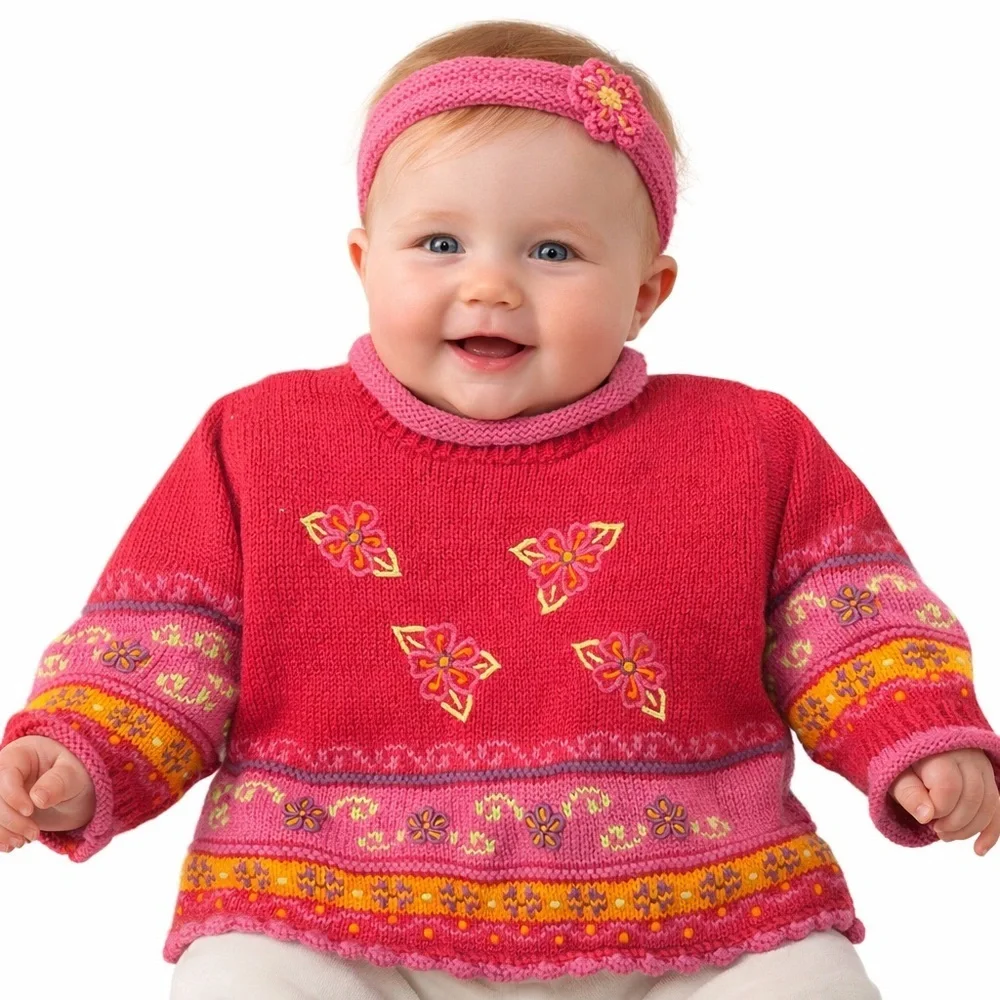 Hanna Andersson Embroidered Knit Sweater, Vibrant Colors, Floral, 0-6 months
